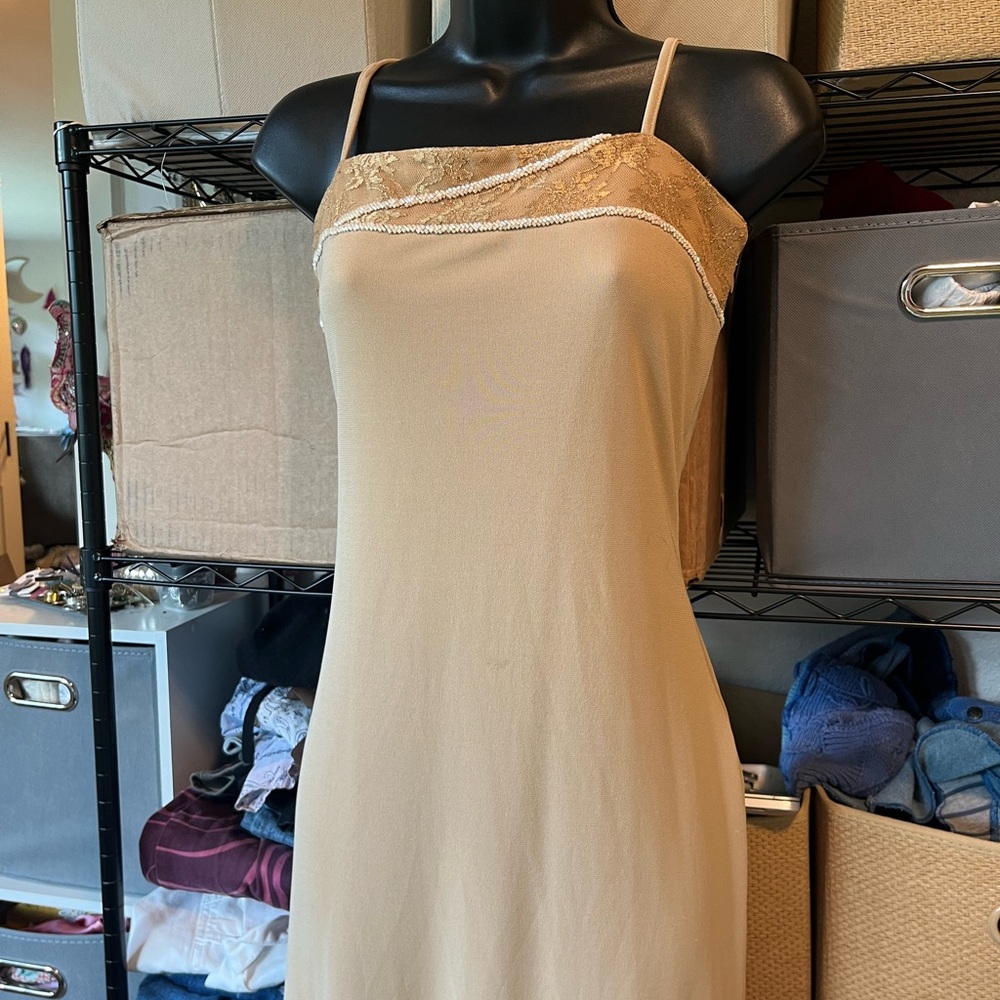 Cream Lace-Trim Slip Maxi Dress with Spaghetti Straps - Picture 5 of 9